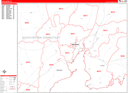 New Haven Wall Map Zip Code Red Line Style 2026